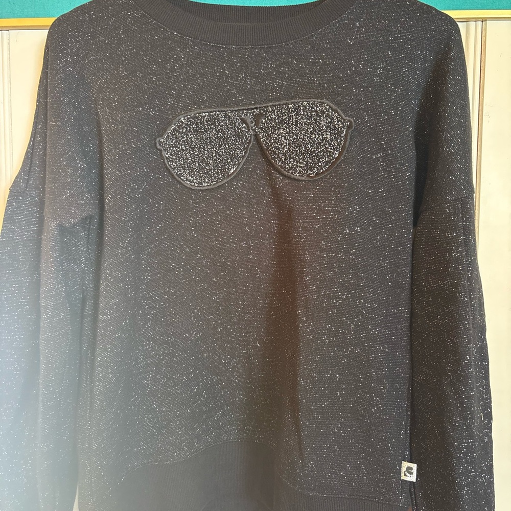 Karl Lagerfeld Black Glitter Sweater with Sunglasses Design